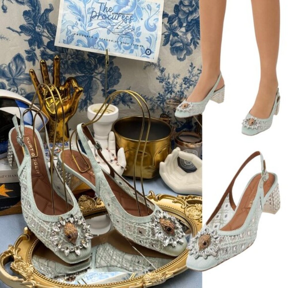 🆕 KURT GEIGER LONDON 🧿 NWOB Chelsea 60 Block Slingback Mules, Mint Green Sz8.5